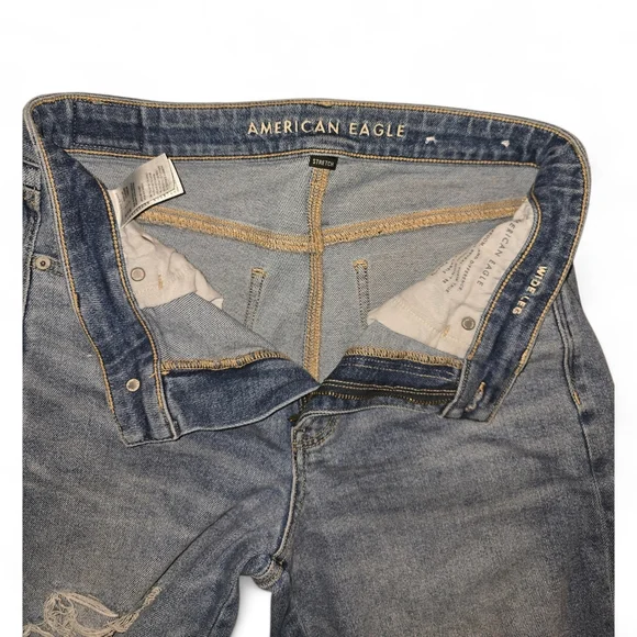 American Eagle Dreamy Drape High Waist Womens Wide Leg Blue Jeans Denim 8 Reg - Picture 3 of 8